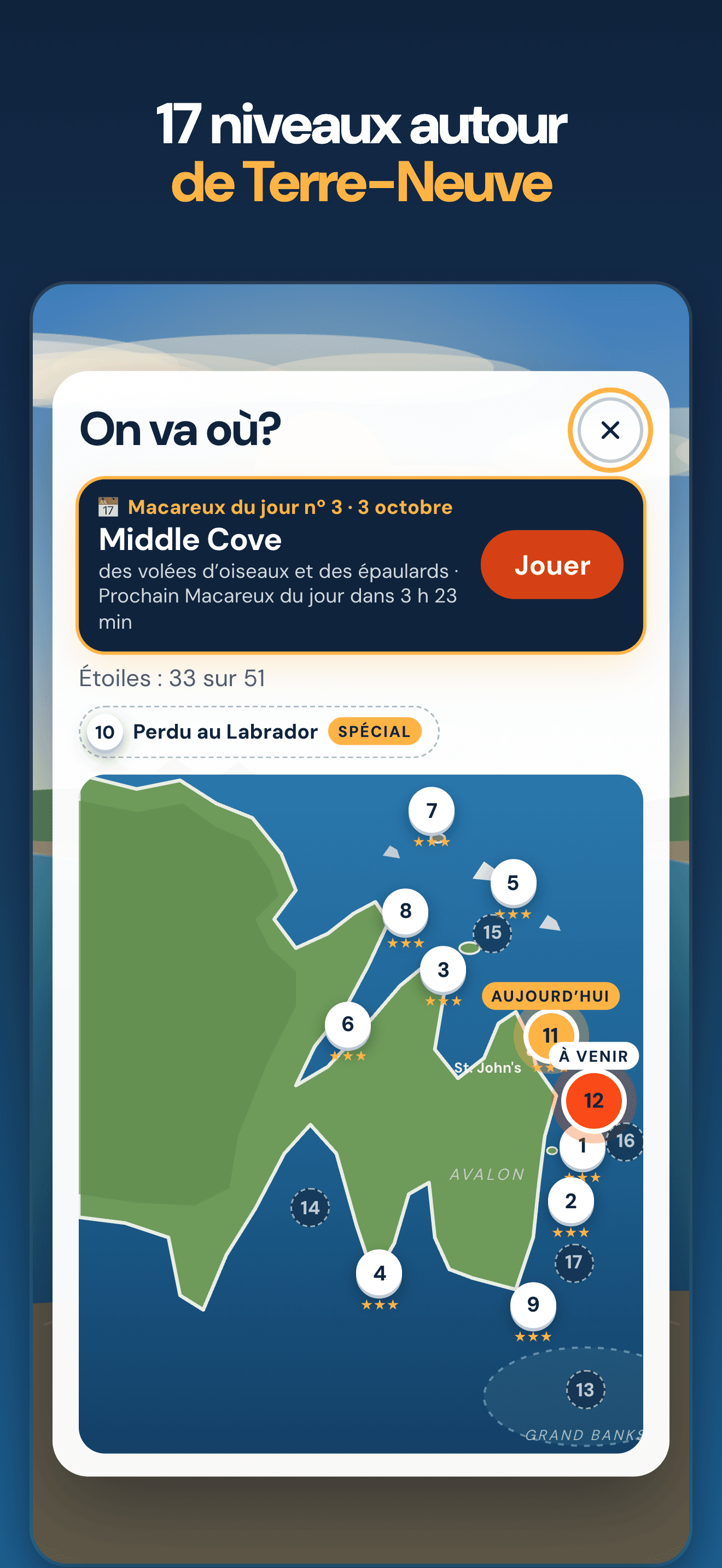 Des niveaux autour de Terre-Neuve, sur la carte