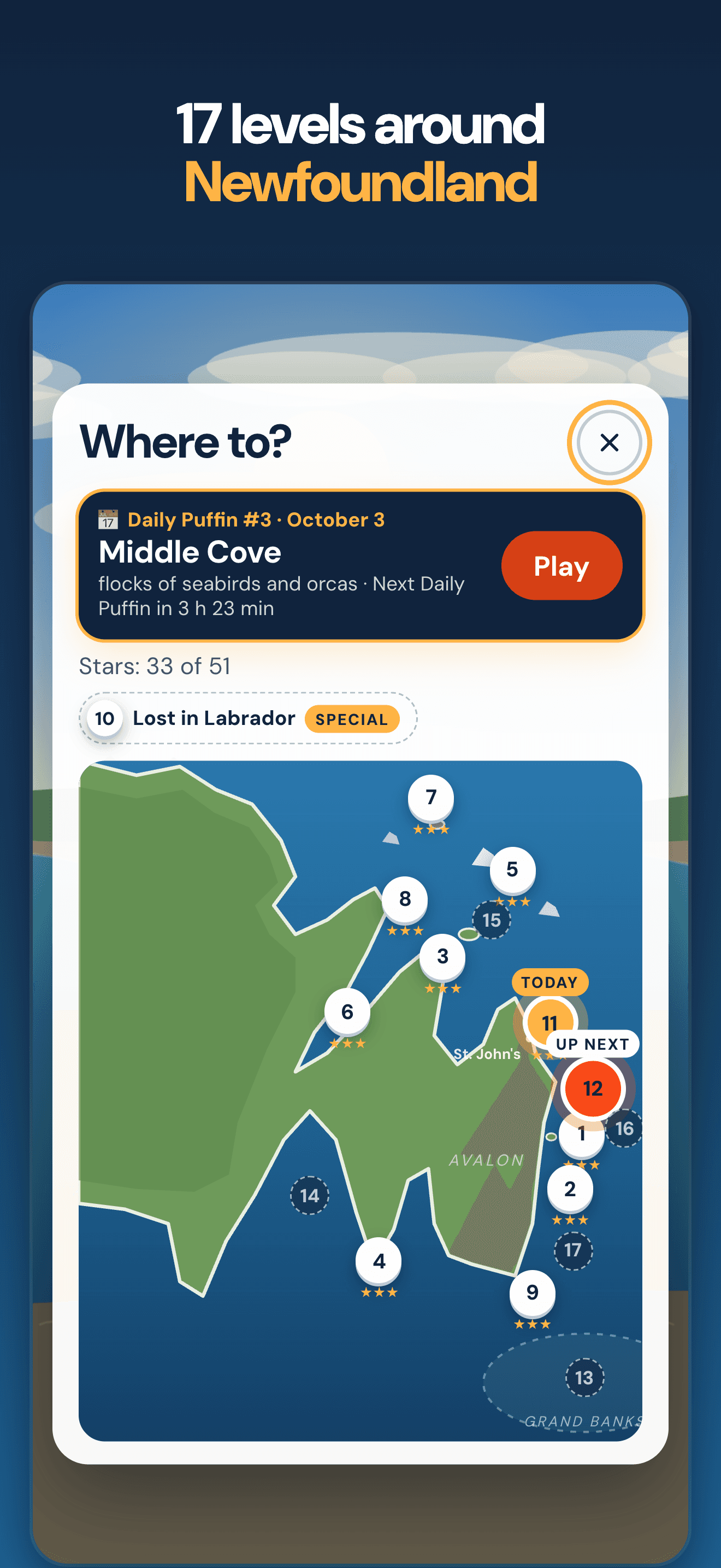 Levels around Newfoundland, on the map