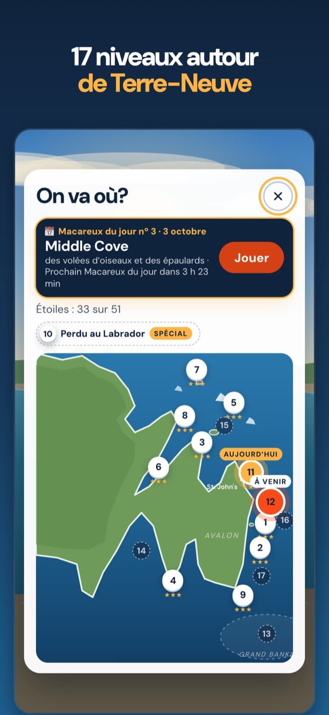 Des niveaux autour de Terre-Neuve, sur la carte
